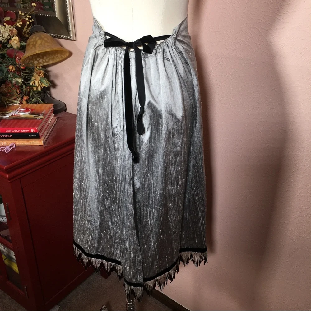Vintage 1990 Y2K Unique Art deco Raw Silk Beaded Fringe Midi Formal Skirt - Picture 17 of 17
